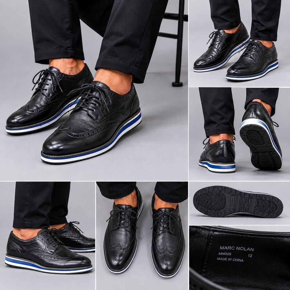Marc Nolan Wingtip Oxford Shoes Mens Size 12 Black Leather Dress Casual NOB